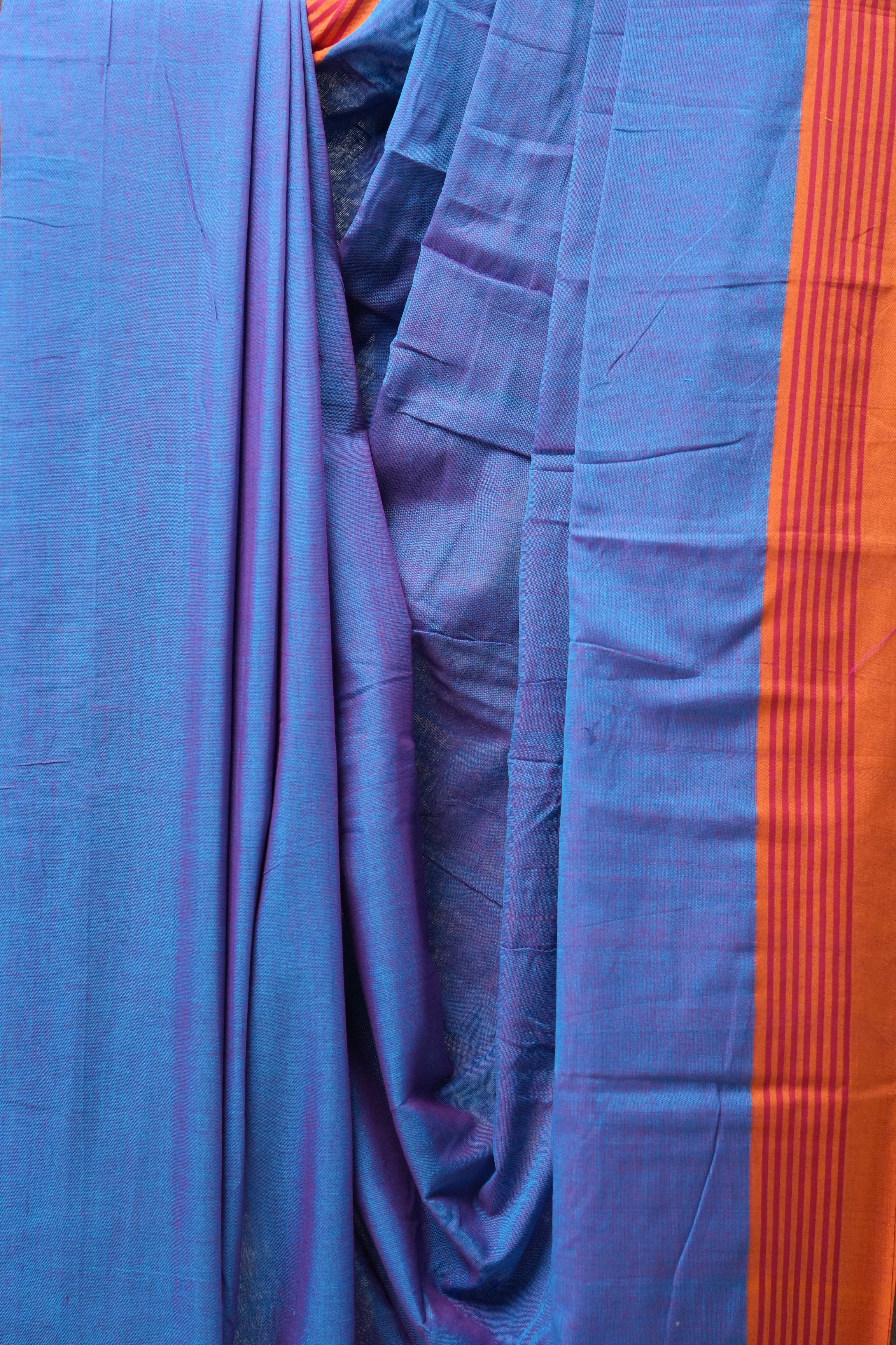 Two Tone Blue Cotton Ilkal Saree with Stripes Border - SRTTBCIS606