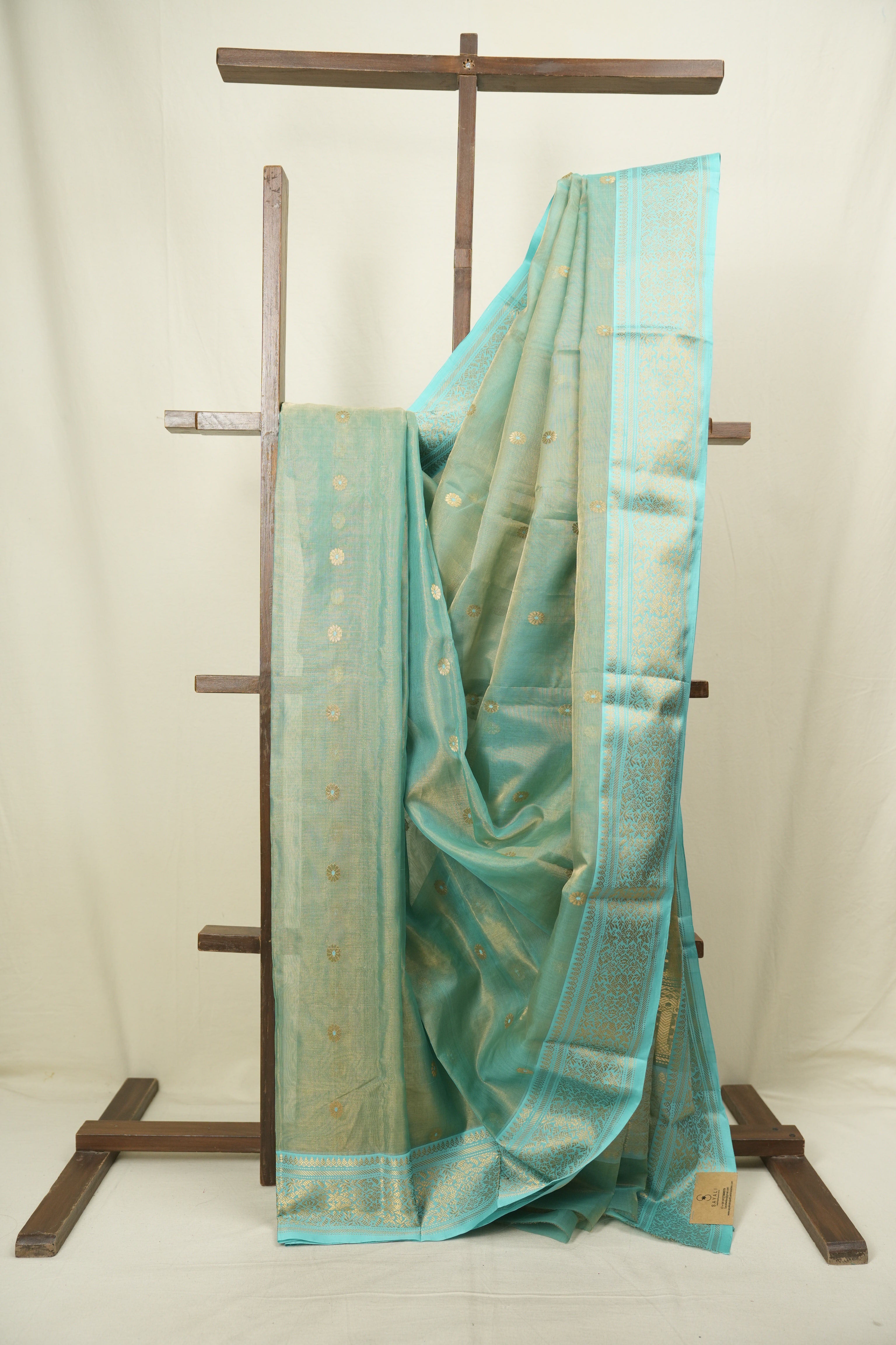 Sea Green Chanderi Tissue Silk Saree - SRSGCTS372