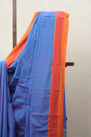 Two Tone Blue Cotton Ilkal Saree with Stripes Border - SRTTBCIS606