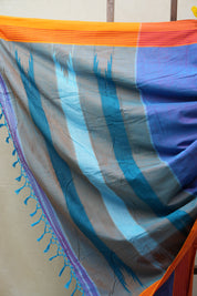 Two Tone Blue Cotton Ilkal Saree with Stripes Border - SRTTBCIS606