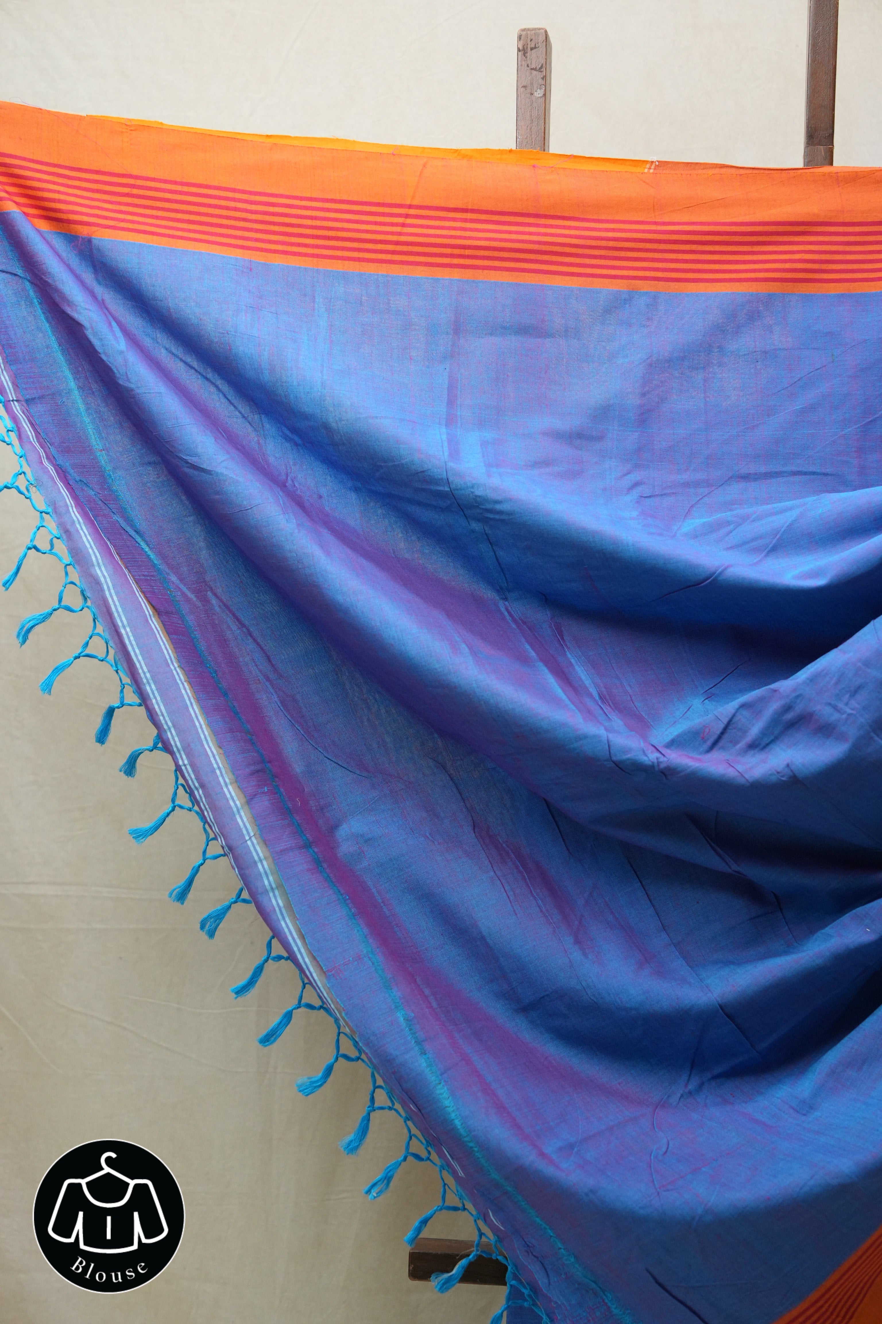 Two Tone Blue Cotton Ilkal Saree with Stripes Border - SRTTBCIS606