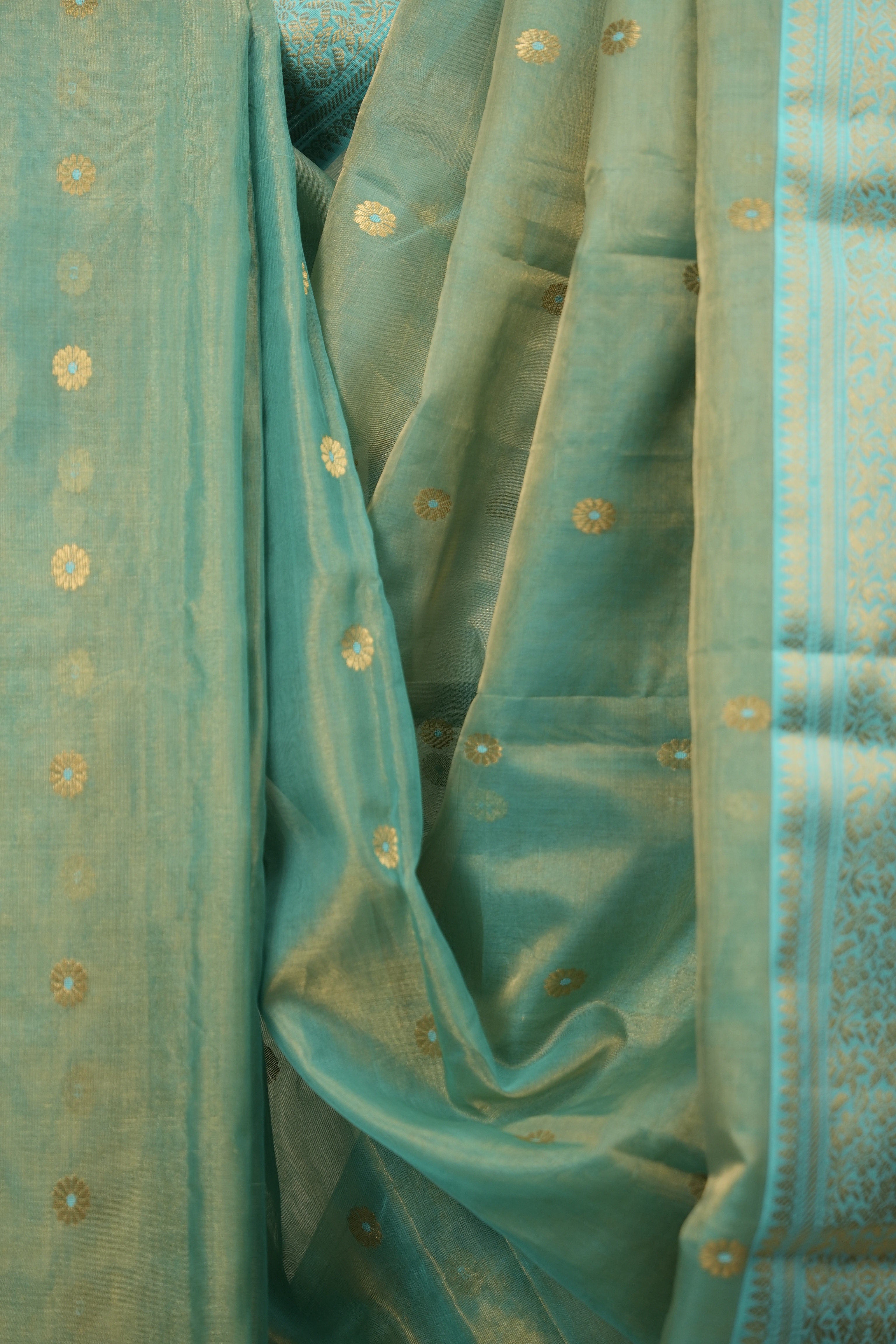 Sea Green Chanderi Tissue Silk Saree - SRSGCTS372