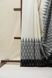 Off White Pochampalli Cotton Ikat Saree - SROWPCIS514