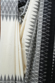 Off White Pochampalli Cotton Ikat Saree - SROWPCIS514