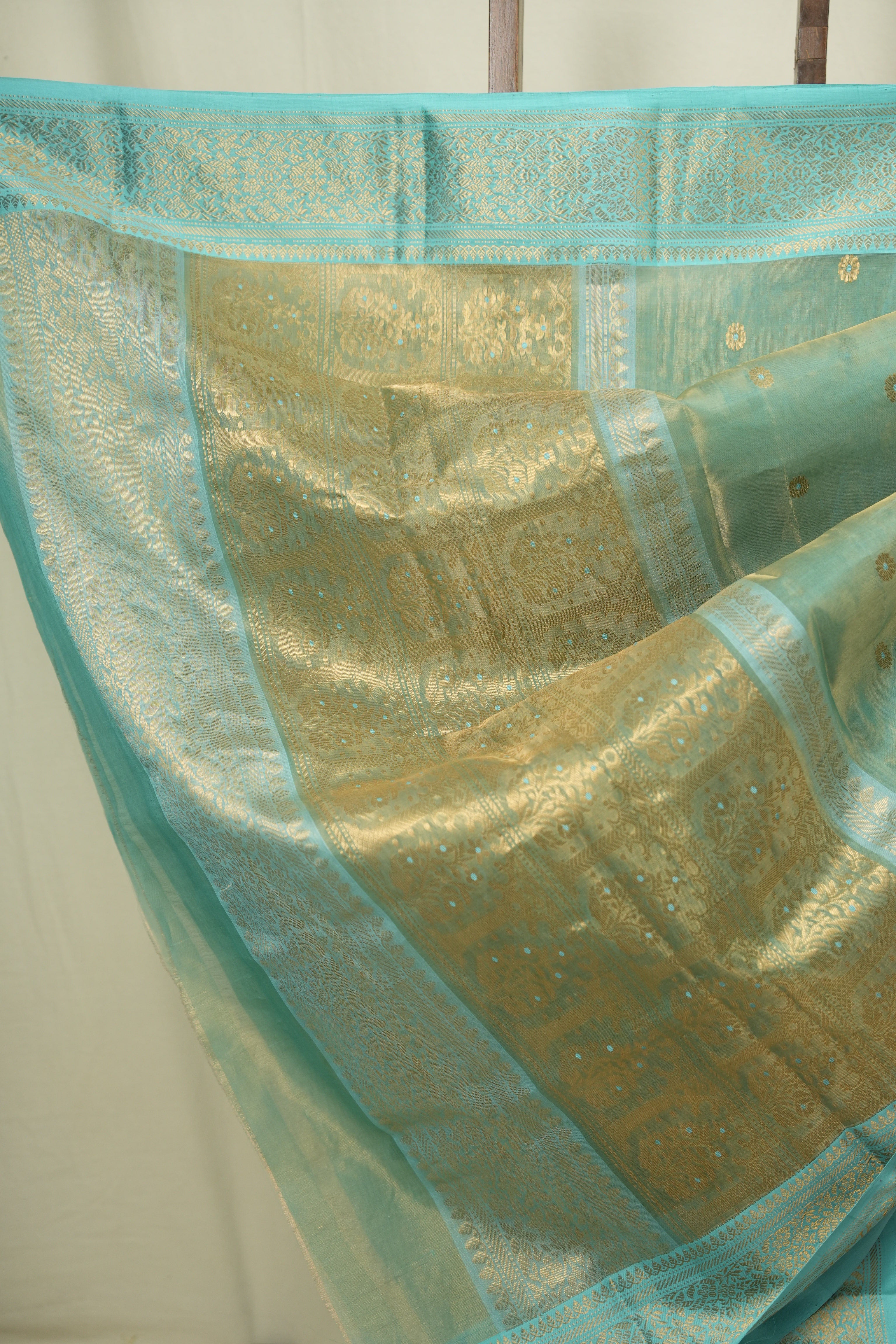 Sea Green Chanderi Tissue Silk Saree - SRSGCTS372