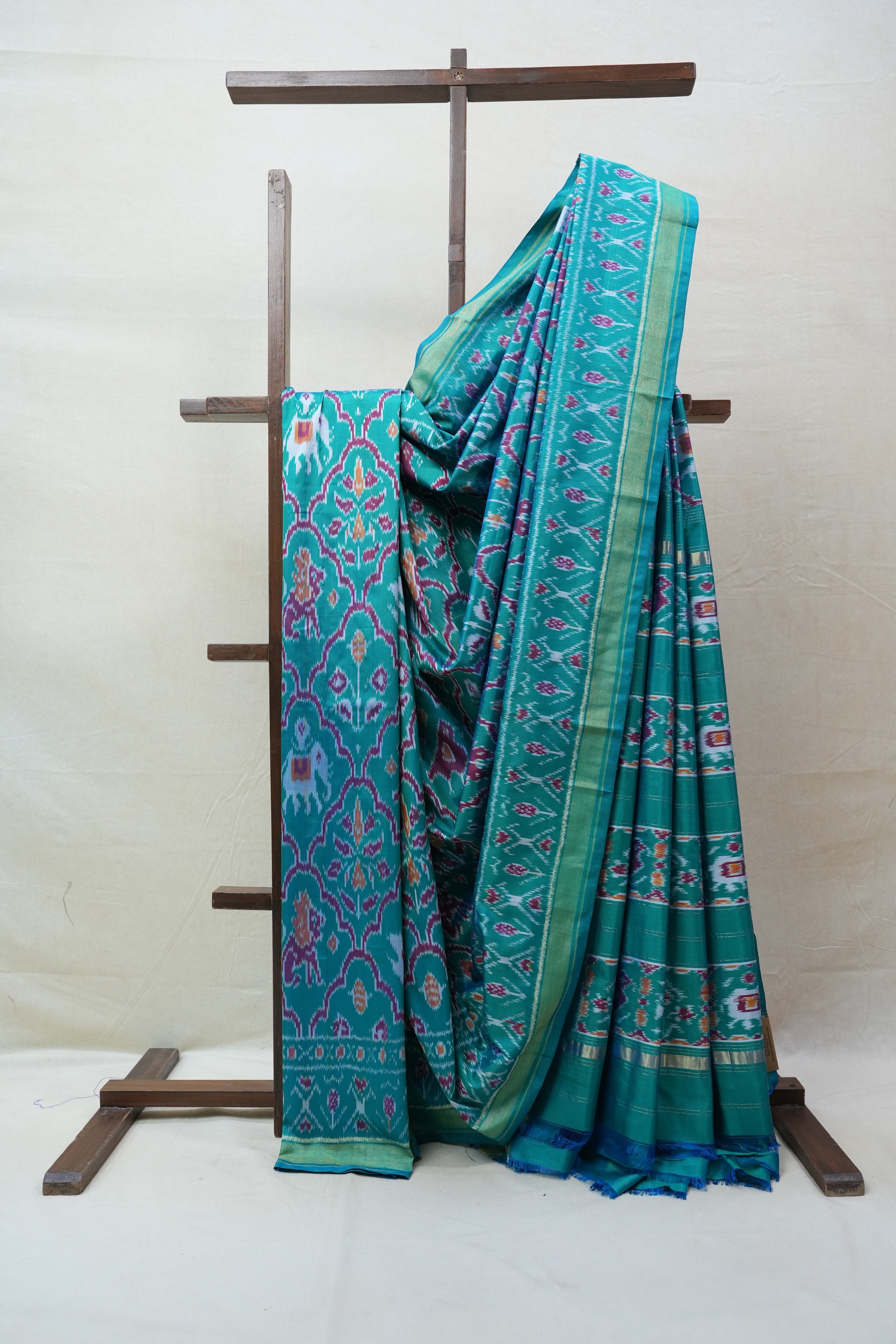 Aqua Green Pochampalli Silk Ikat Saree - SRAGPSIS155