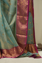 Sea Blue Chanderi Tissue Silk Saree - SRSBCTS379