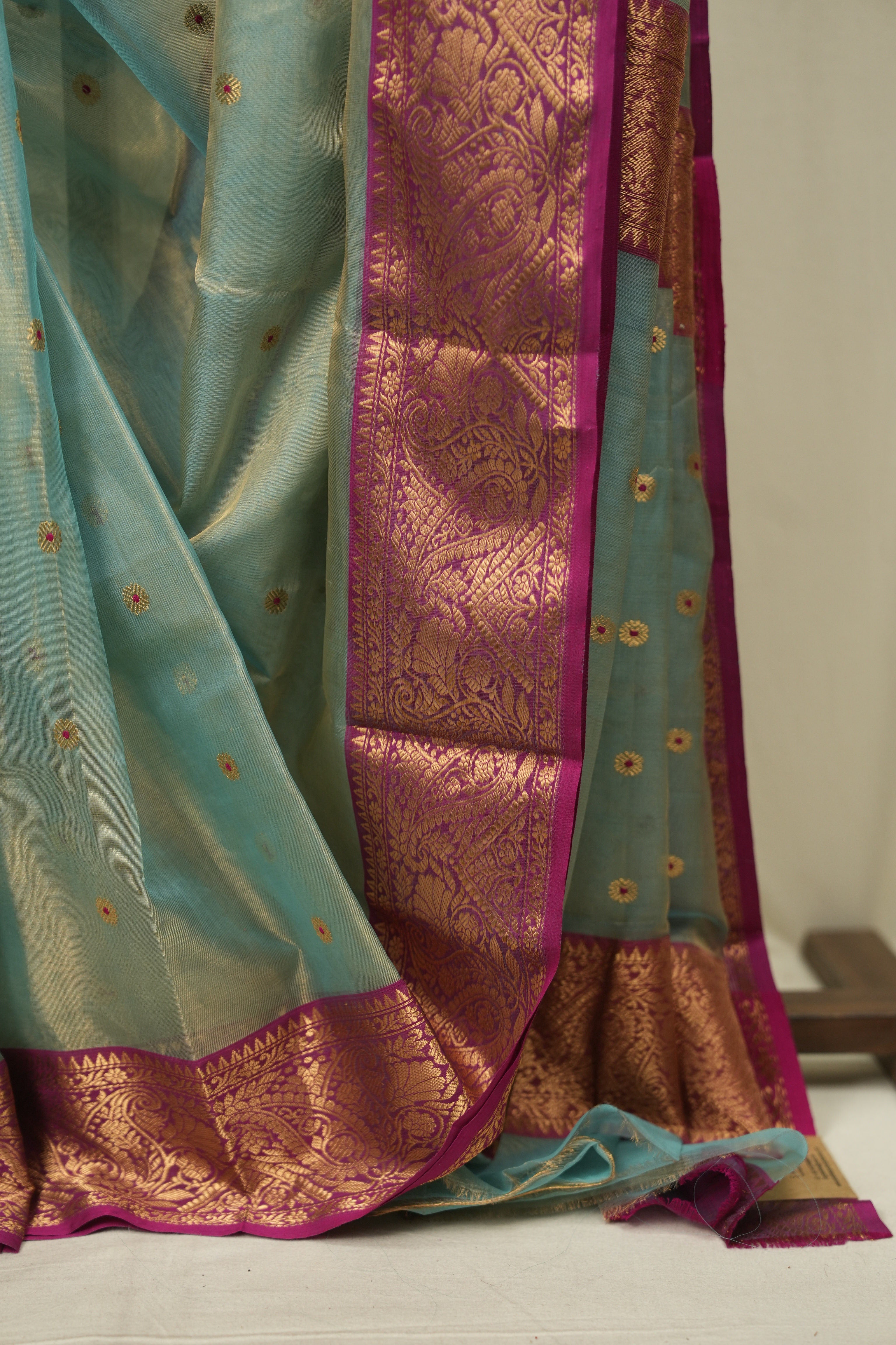 Sea Blue Chanderi Tissue Silk Saree - SRSBCTS379