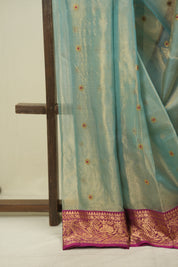 Sea Blue Chanderi Tissue Silk Saree - SRSBCTS379