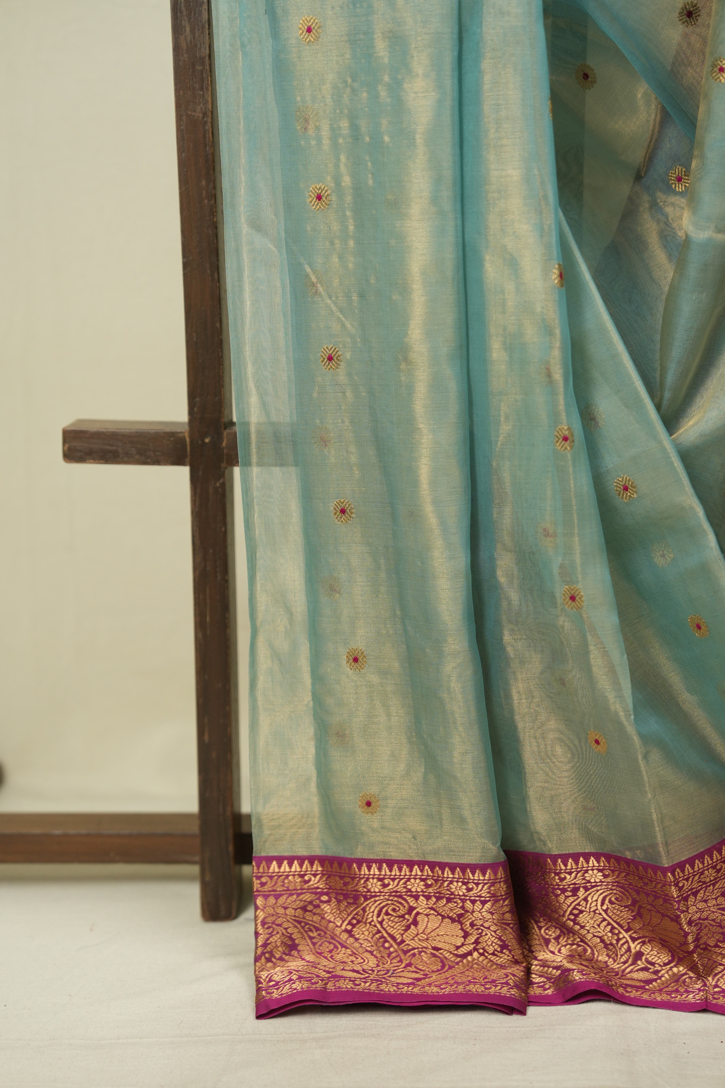 Sea Blue Chanderi Tissue Silk Saree - SRSBCTS379