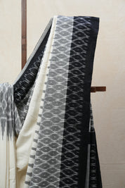 Off White Pochampalli Cotton Ikat Saree - SROWPCIS515