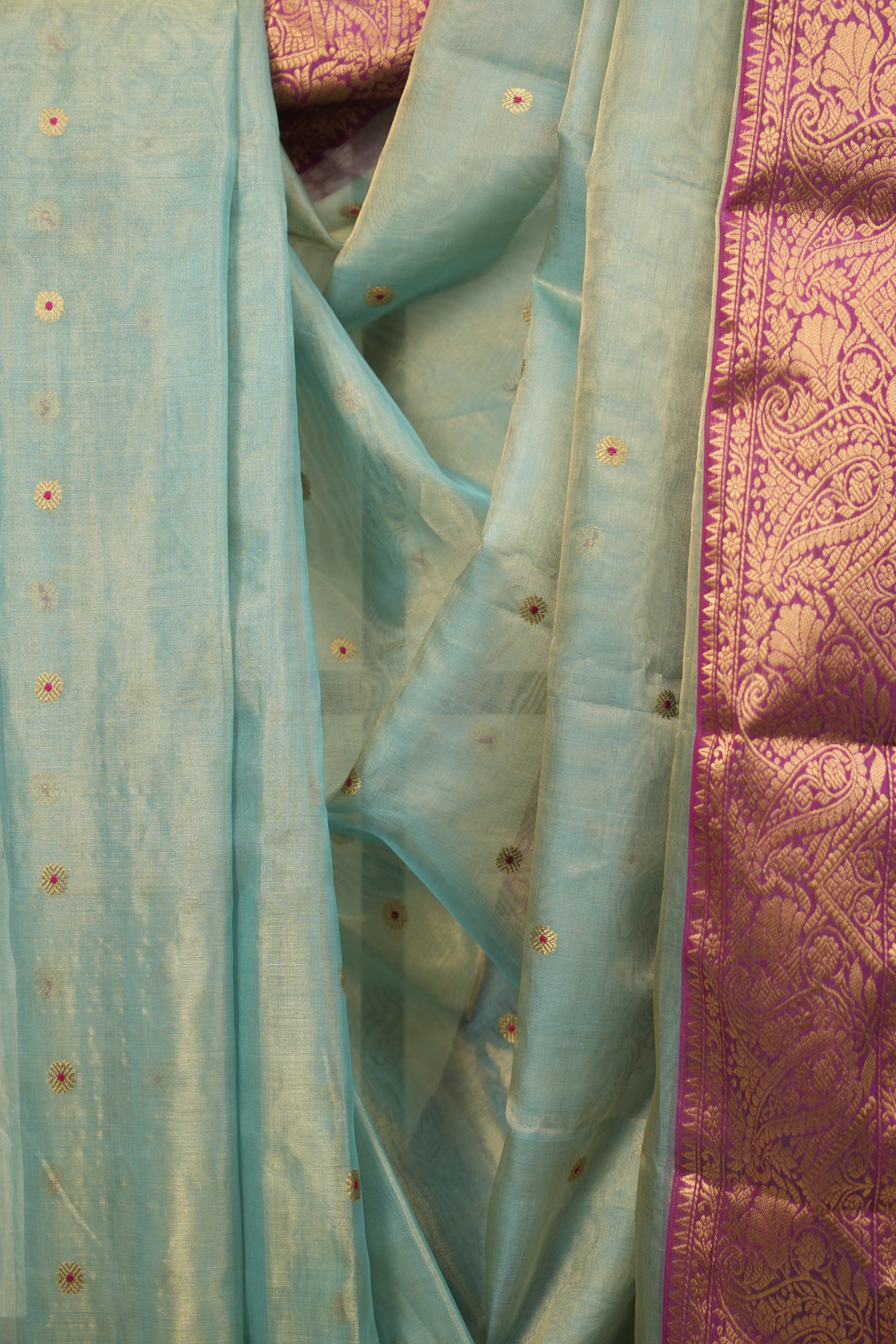 Sea Blue Chanderi Tissue Silk Saree - SRSBCTS379