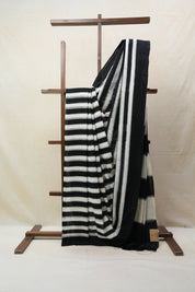 Black-White Pochampalli Cotton Ikat Saree - SRBWPCIS486