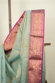 Sea Blue Chanderi Tissue Silk Saree - SRSBCTS379