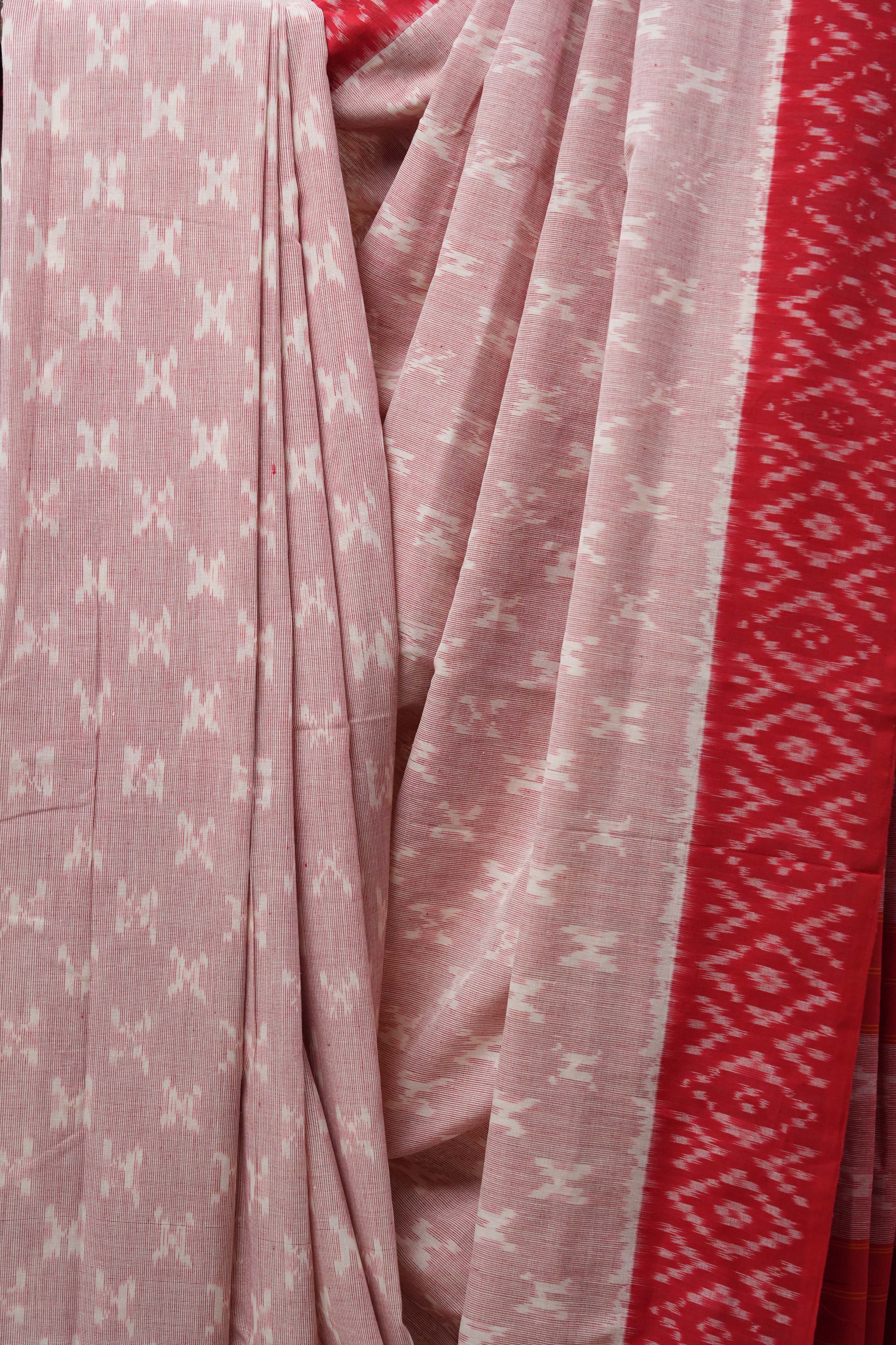 Light Red Pochampalli Cotton Ikat Saree - SRLRPCIS487