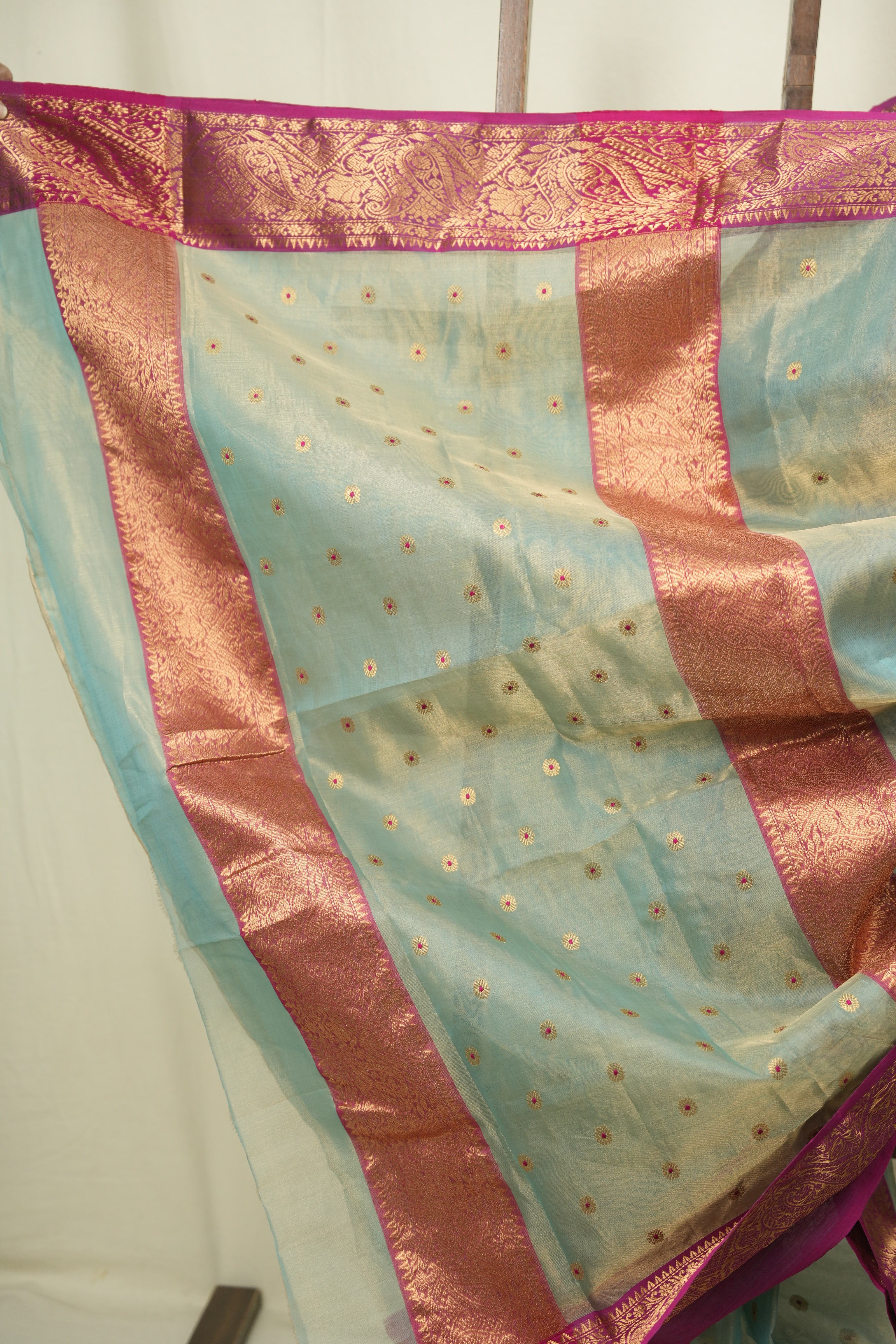 Sea Blue Chanderi Tissue Silk Saree - SRSBCTS379