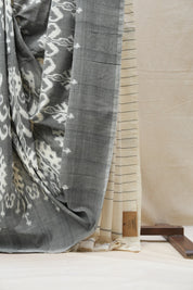 Grey Pochampalli Cotton Ikat Saree - SRGPCIS483