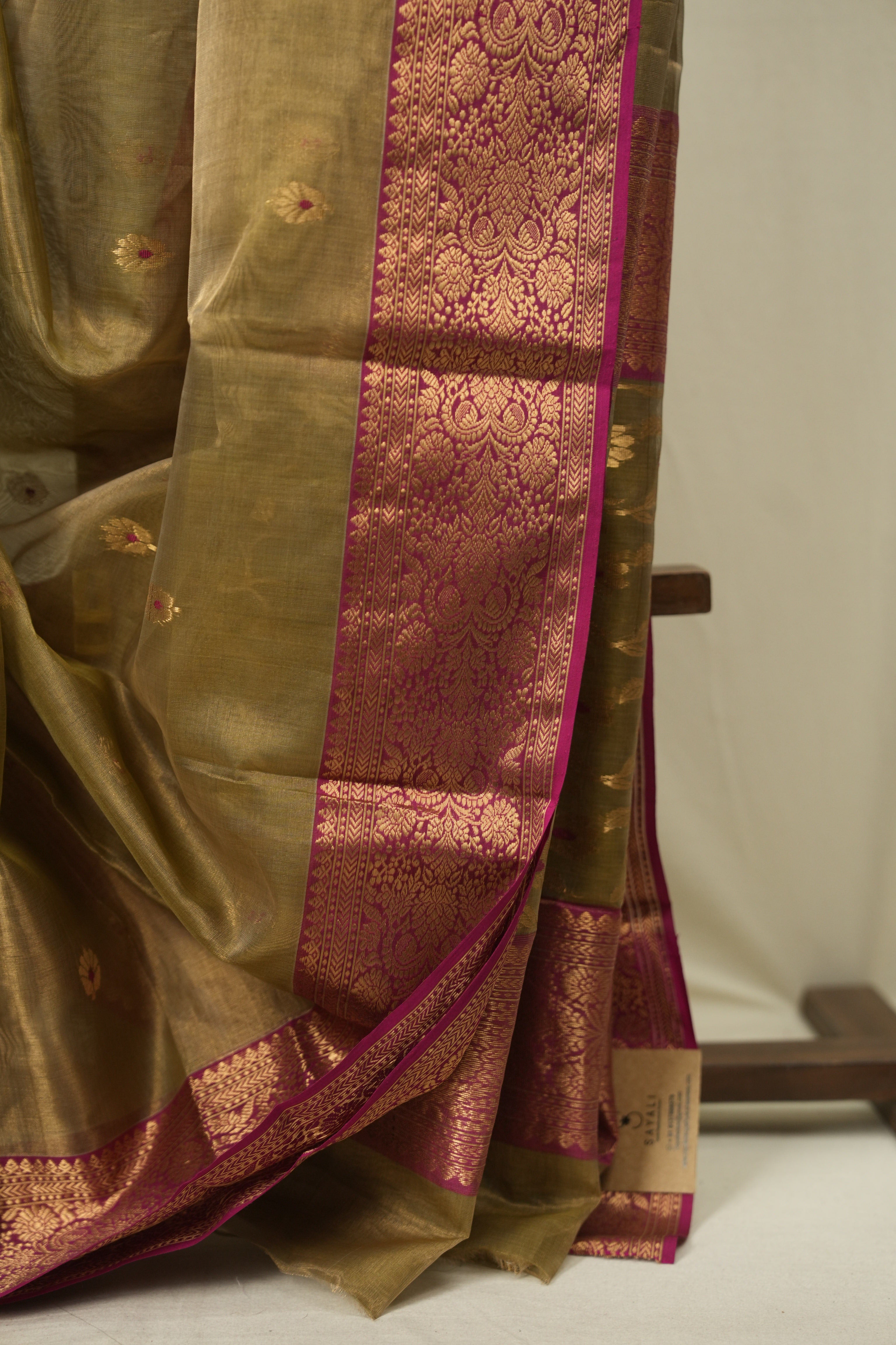 Golden Chanderi Tissue Silk Saree - SRGCTS370