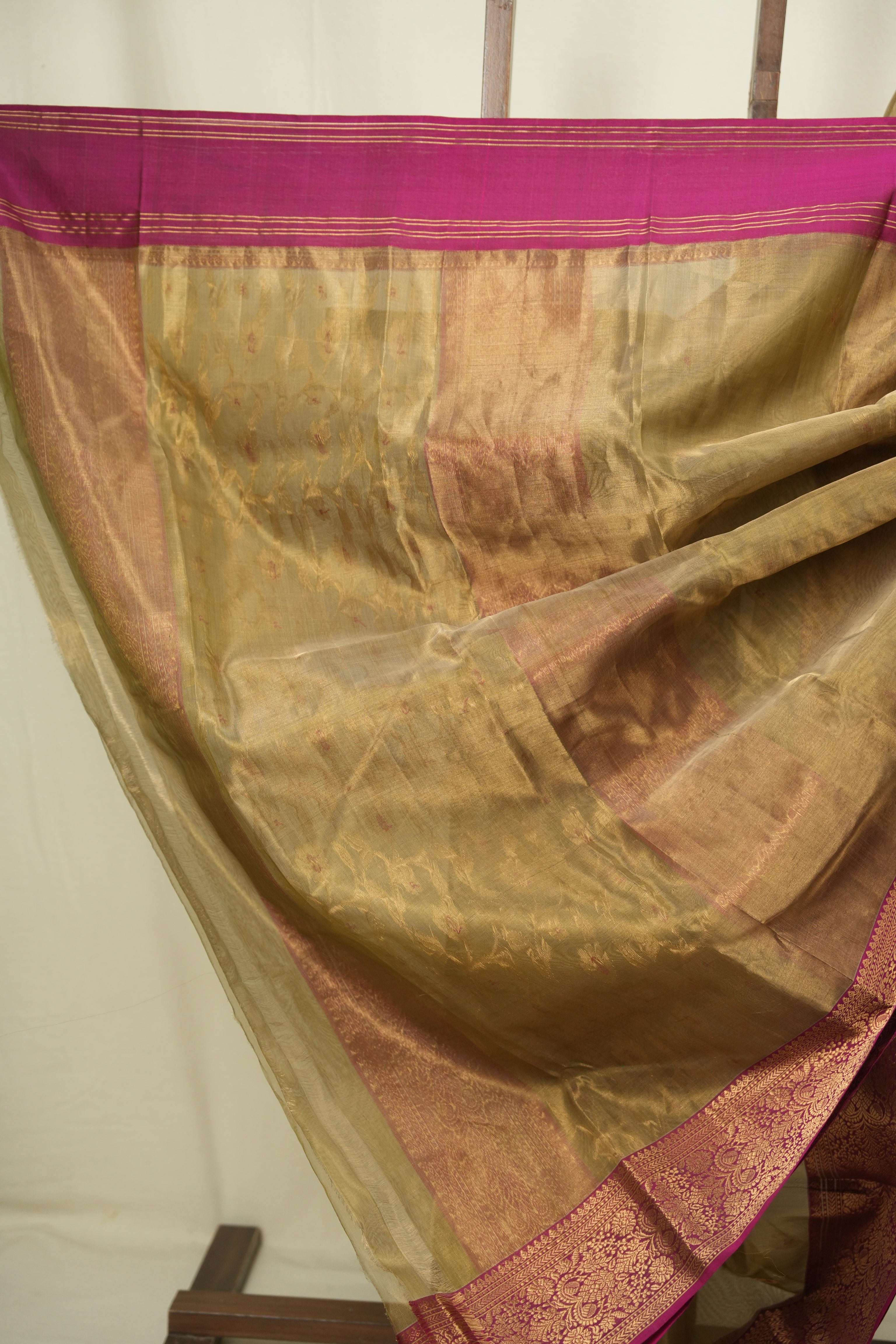 Golden Chanderi Tissue Silk Saree - SRGCTS370
