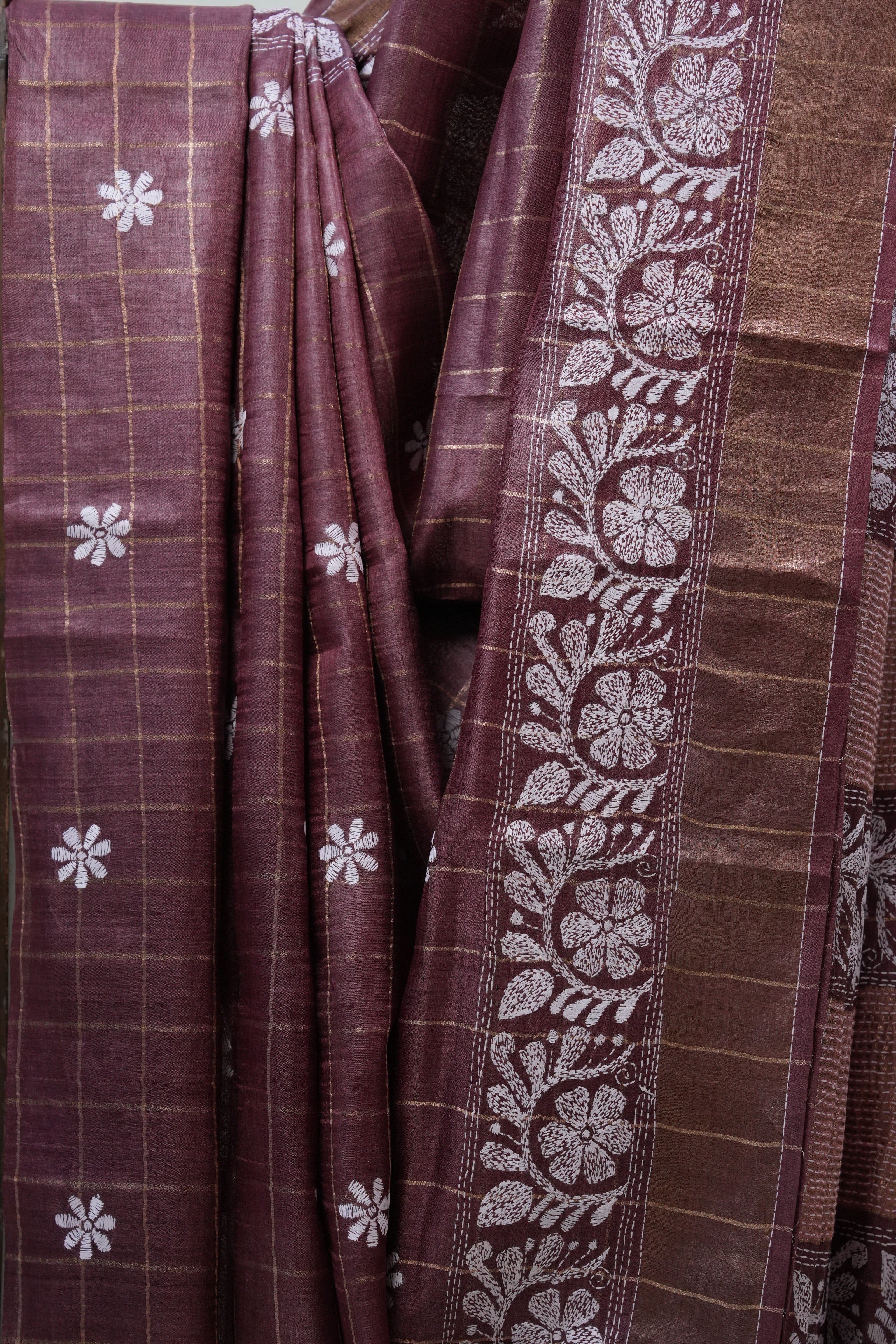 Onion Pink Tussar Silk Saree - SROPTSS1376