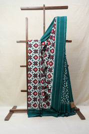 White-Green Pochampalli Cotton Ikat Saree - SRWGPCIS474