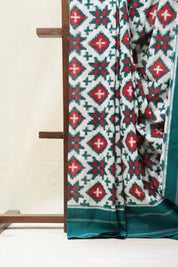 White-Green Pochampalli Cotton Ikat Saree - SRWGPCIS474