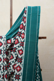 White-Green Pochampalli Cotton Ikat Saree - SRWGPCIS474
