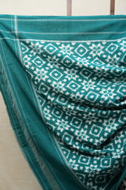 White-Green Pochampalli Cotton Ikat Saree - SRWGPCIS474