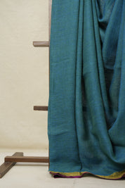 Peacock Green Plain Linen Saree With Pink Tassels - SRPGPLS341
