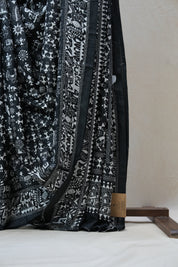 Black Tussar Silk Saree - SRBTSS1374