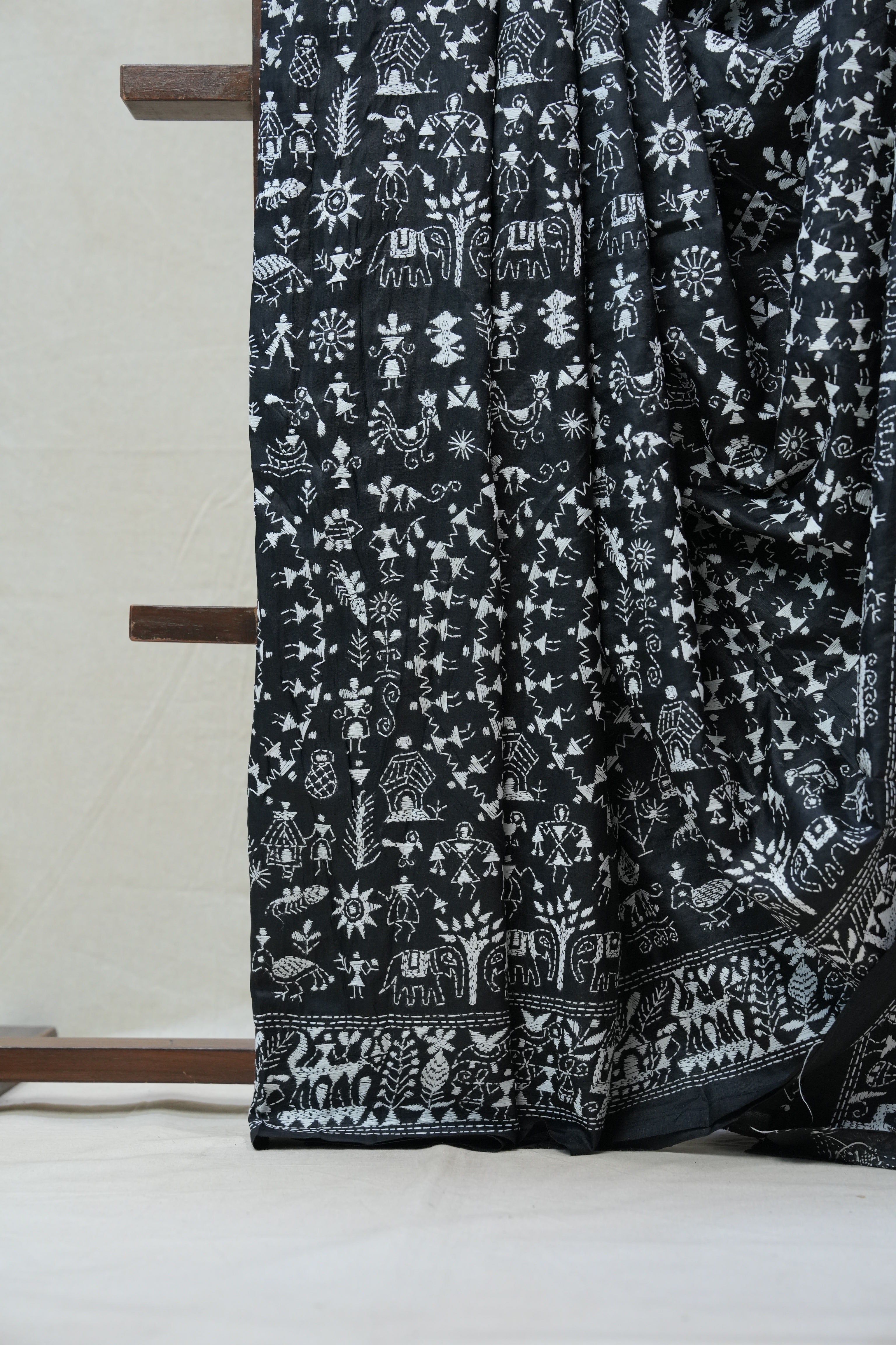 Black Tussar Silk Saree - SRBTSS1374