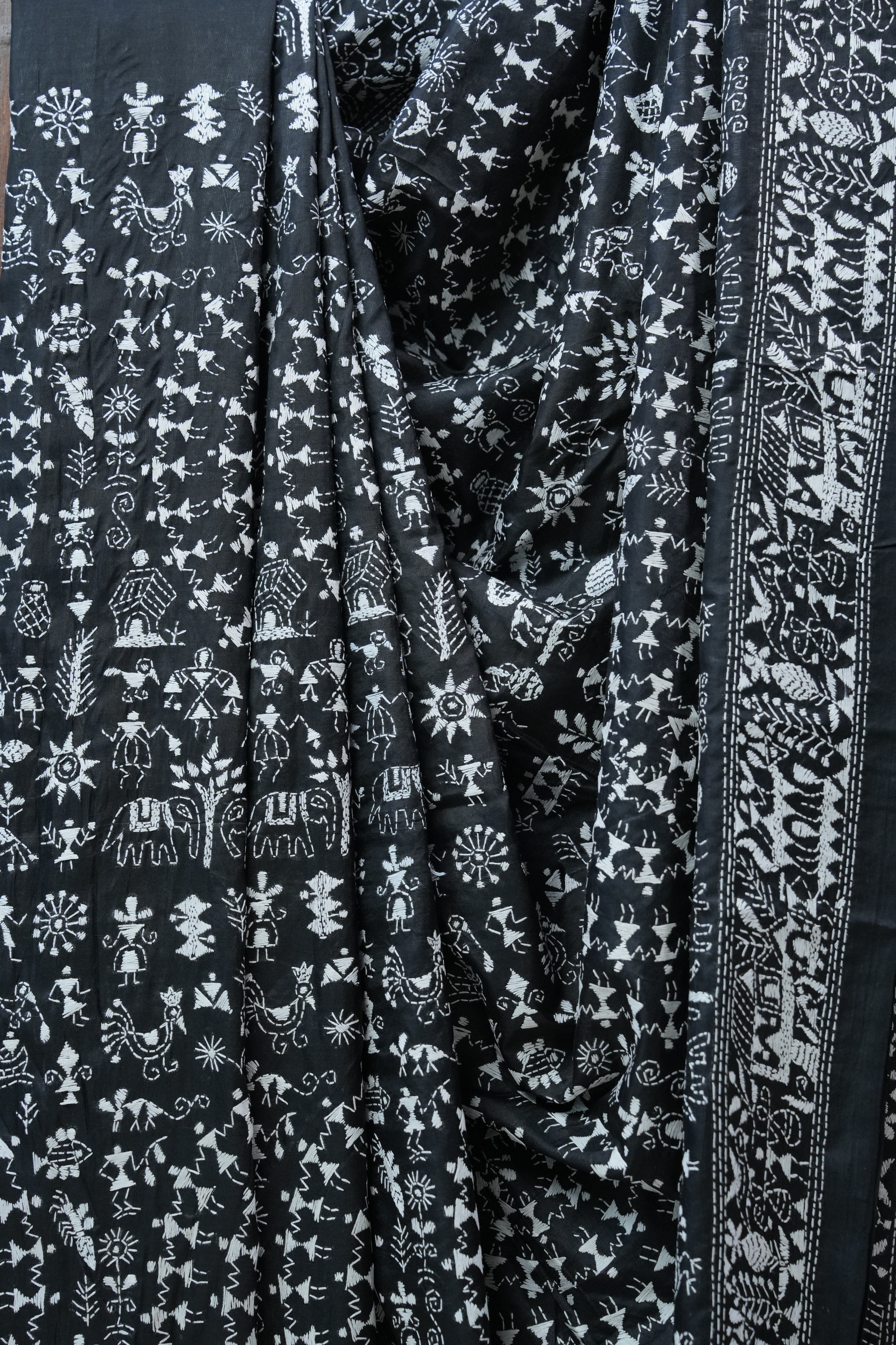 Black Tussar Silk Saree - SRBTSS1374