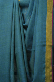 Peacock Green Plain Linen Saree With Pink Tassels - SRPGPLS341