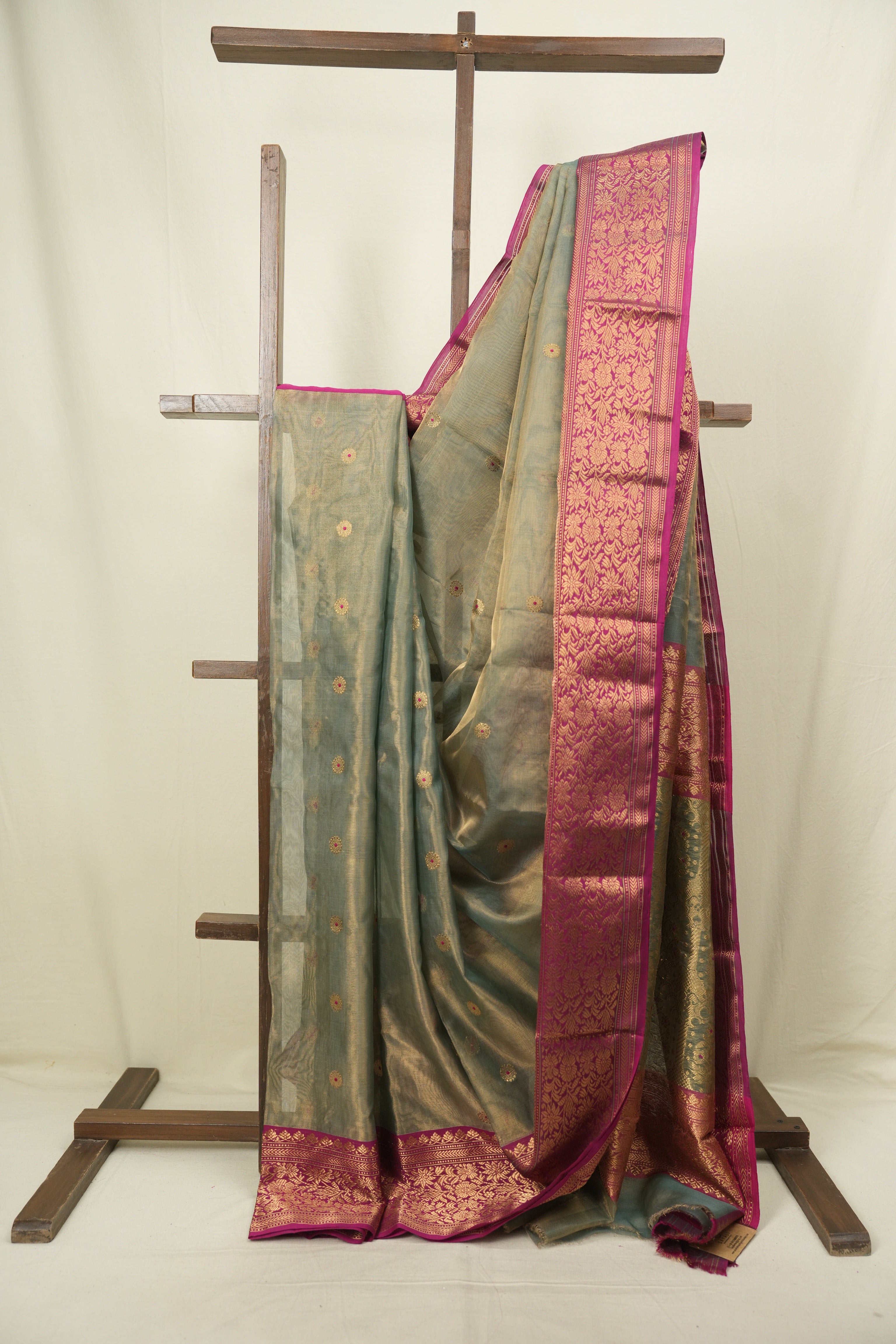 Sage Green Chanderi Tissue Silk Saree - SRSGCTS373