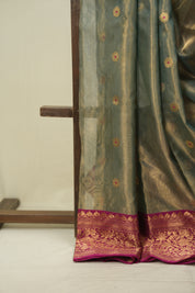 Sage Green Chanderi Tissue Silk Saree - SRSGCTS373