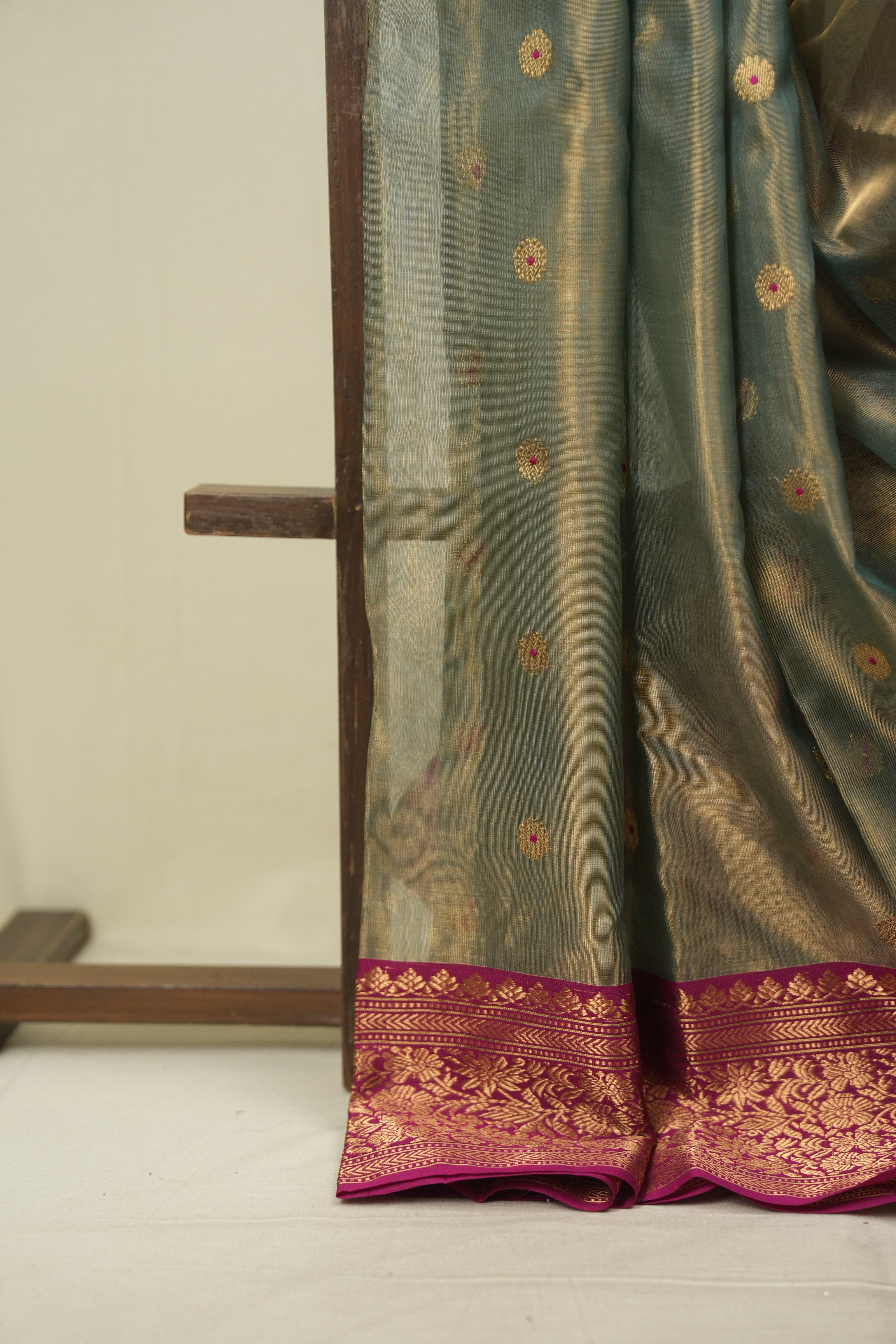 Sage Green Chanderi Tissue Silk Saree - SRSGCTS373