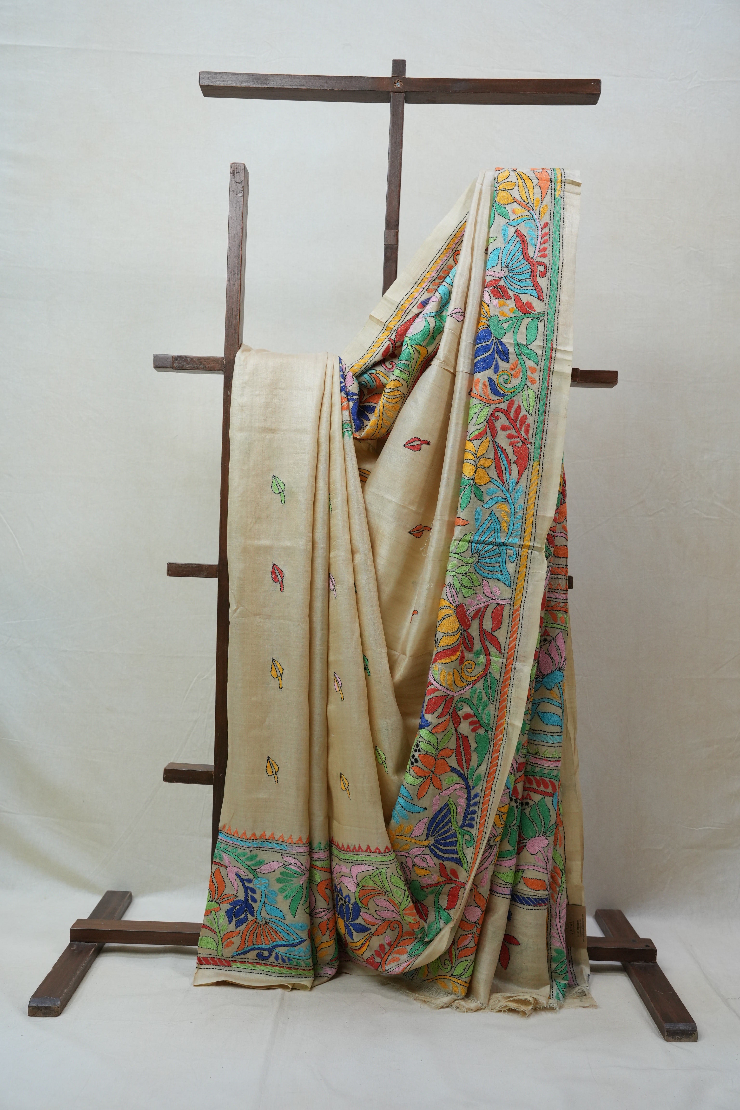Beige Tussar Silk Saree - SRBTSS1372