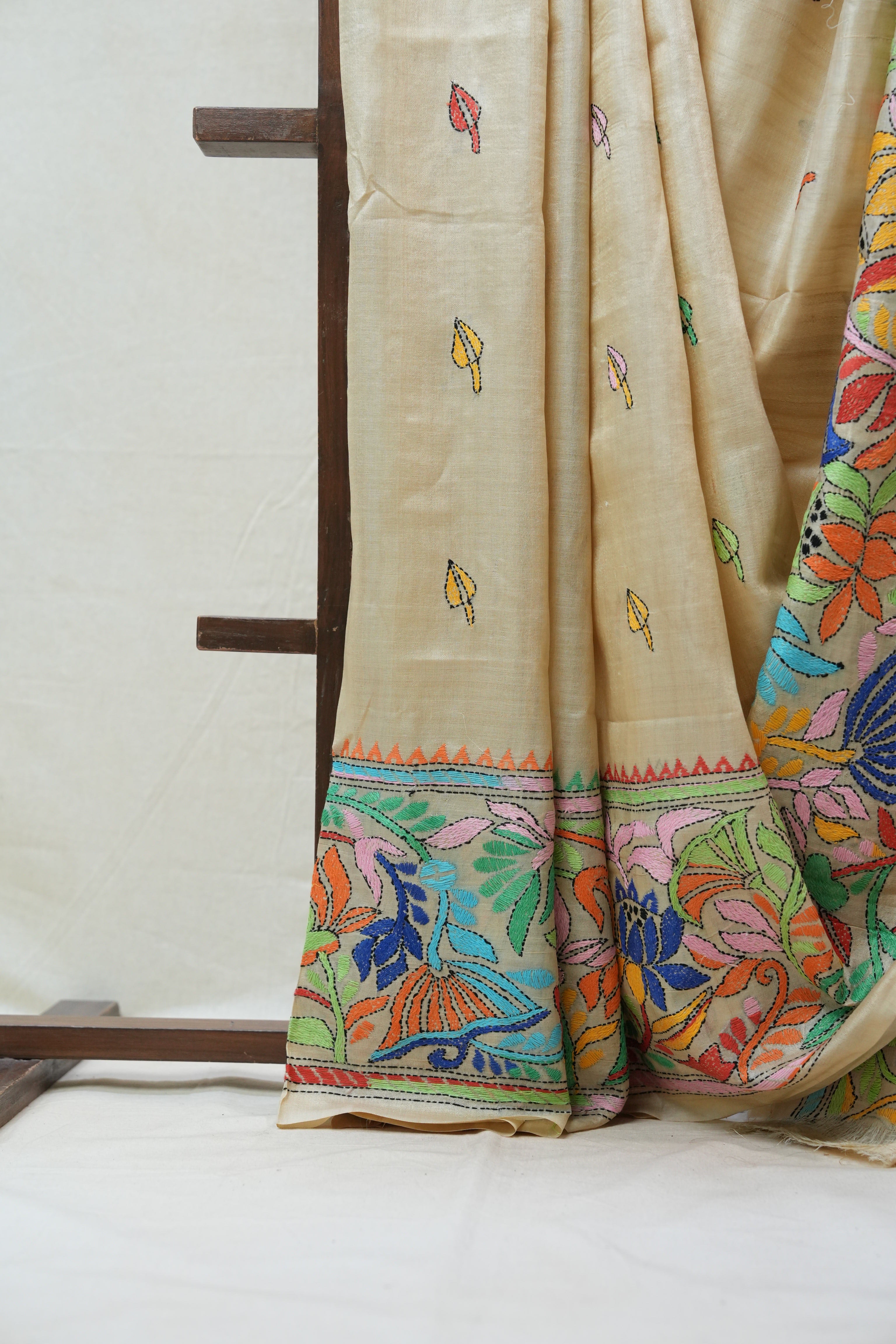 Beige Tussar Silk Saree - SRBTSS1372