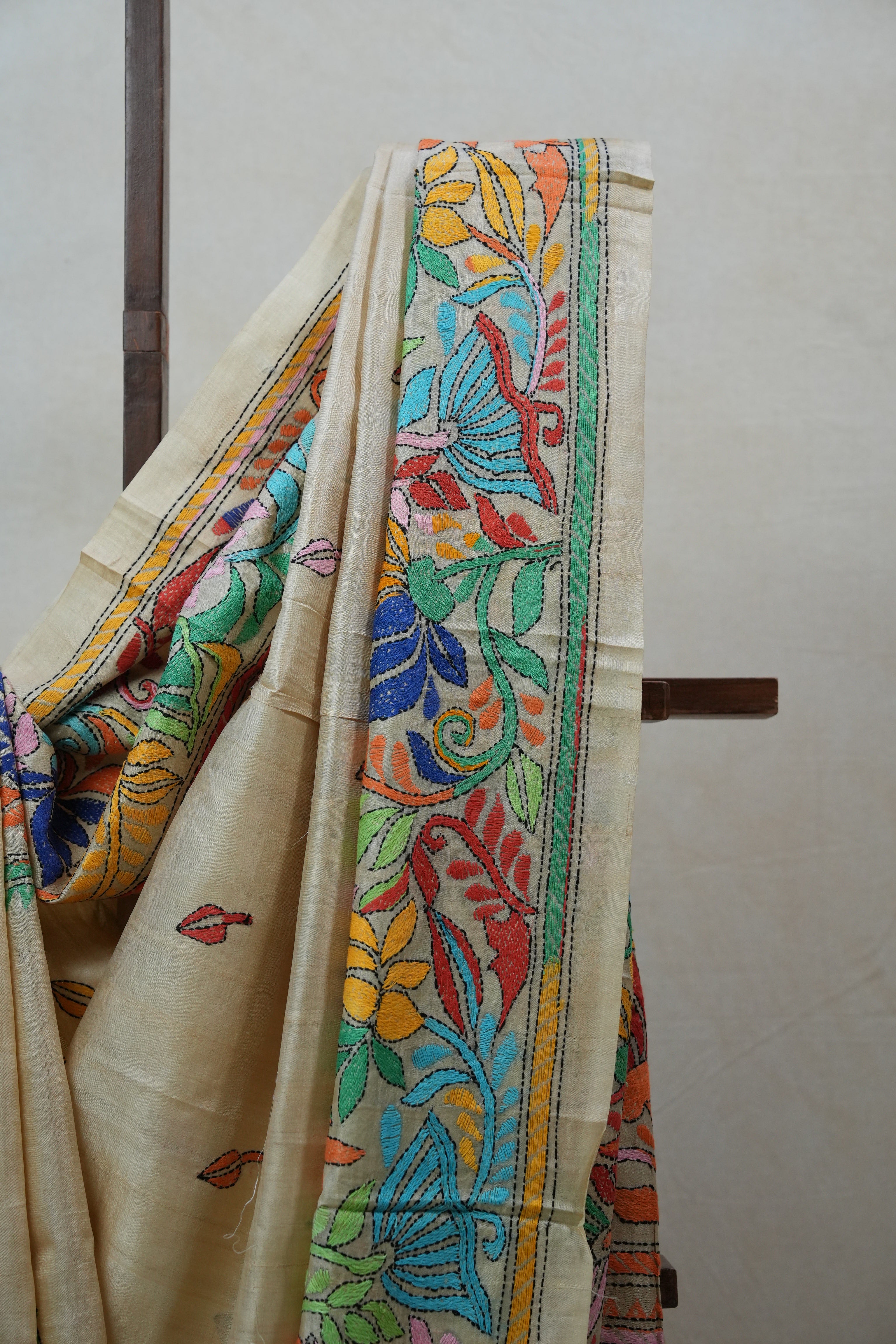 Beige Tussar Silk Saree - SRBTSS1372