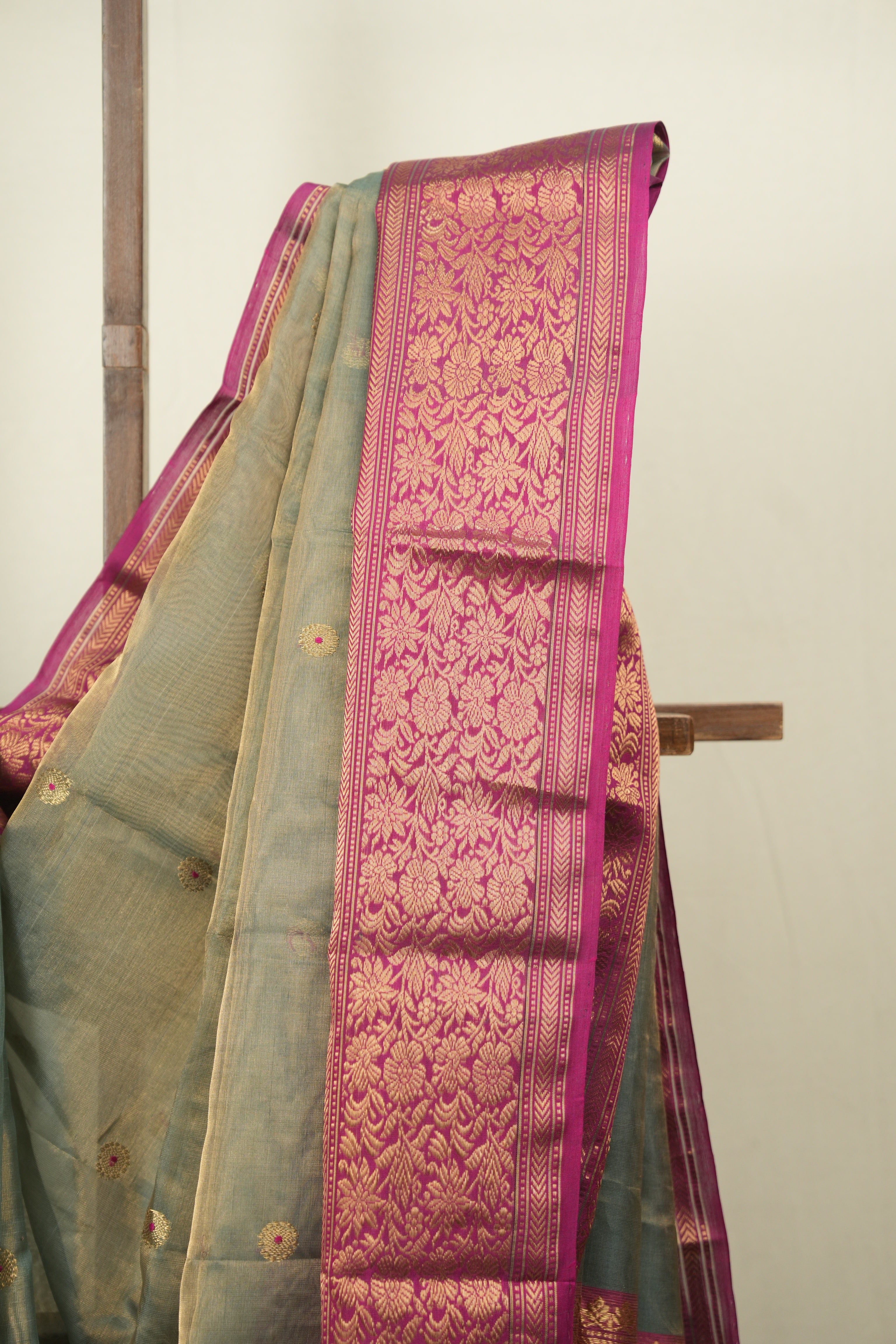 Sage Green Chanderi Tissue Silk Saree - SRSGCTS373