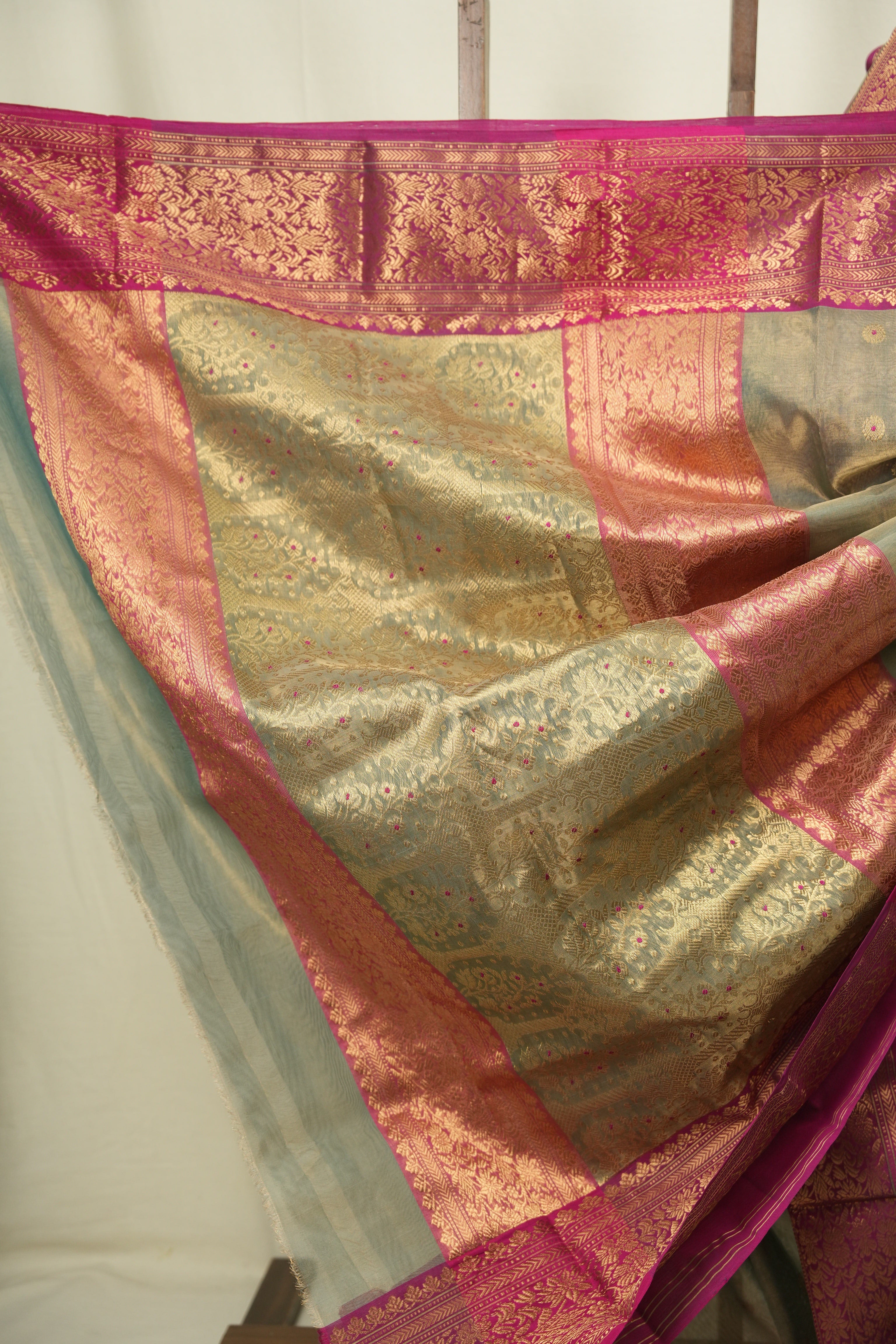 Sage Green Chanderi Tissue Silk Saree - SRSGCTS373