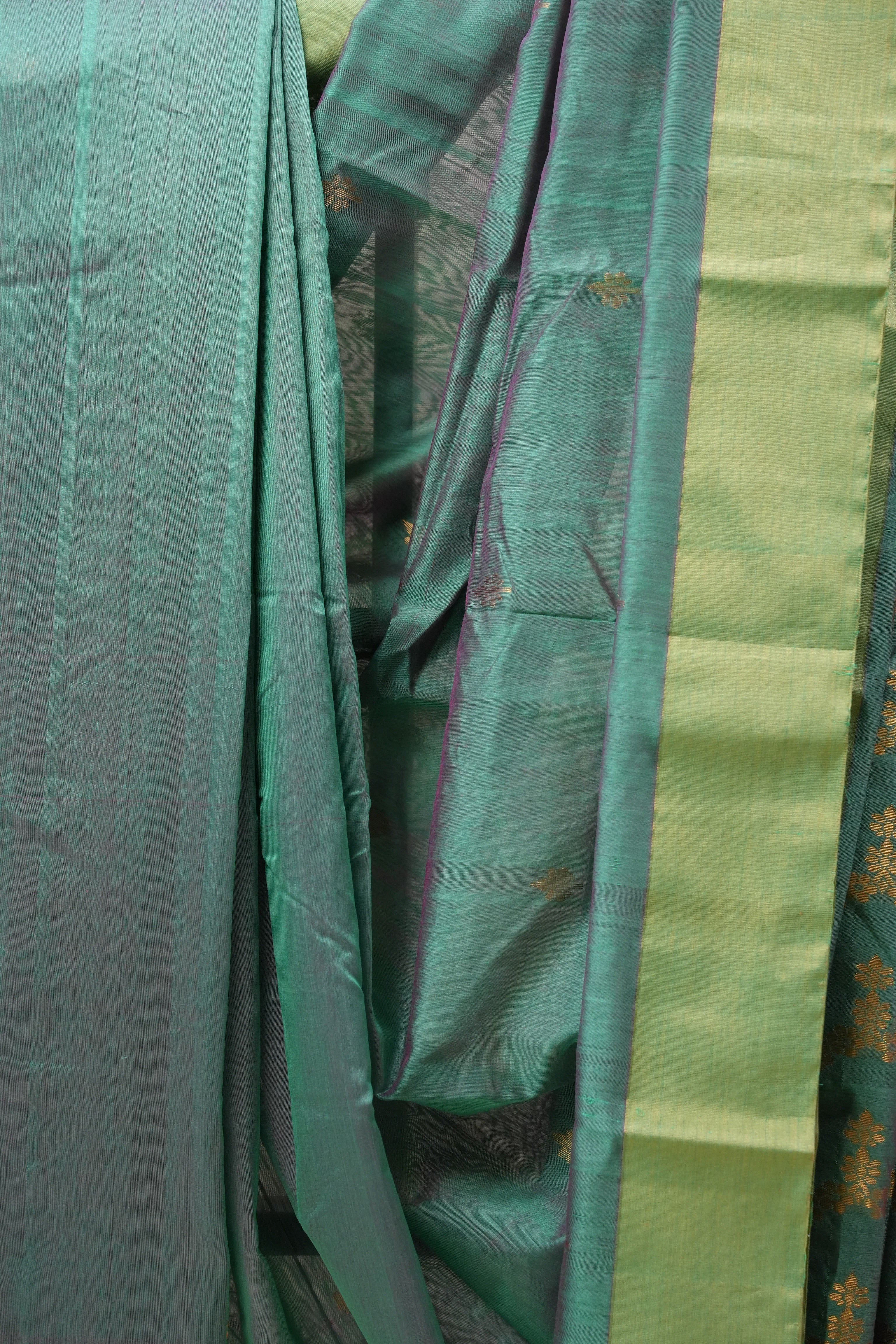 Two Tone Green Chanderi Cotton Silk Saree - SRTTGCSS430