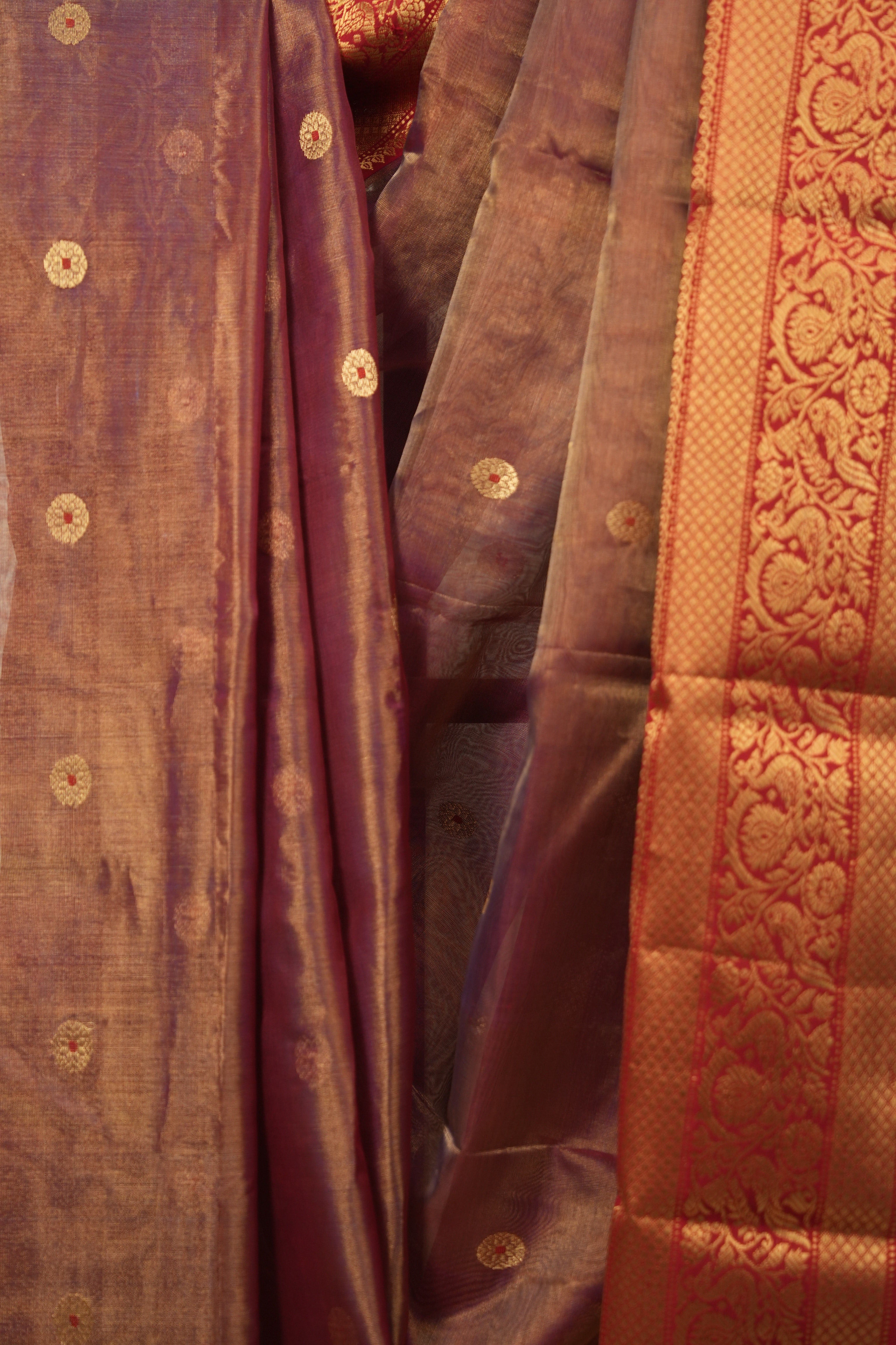 Dusty Pink Chanderi Tissue Silk Saree - SRDPCTS377