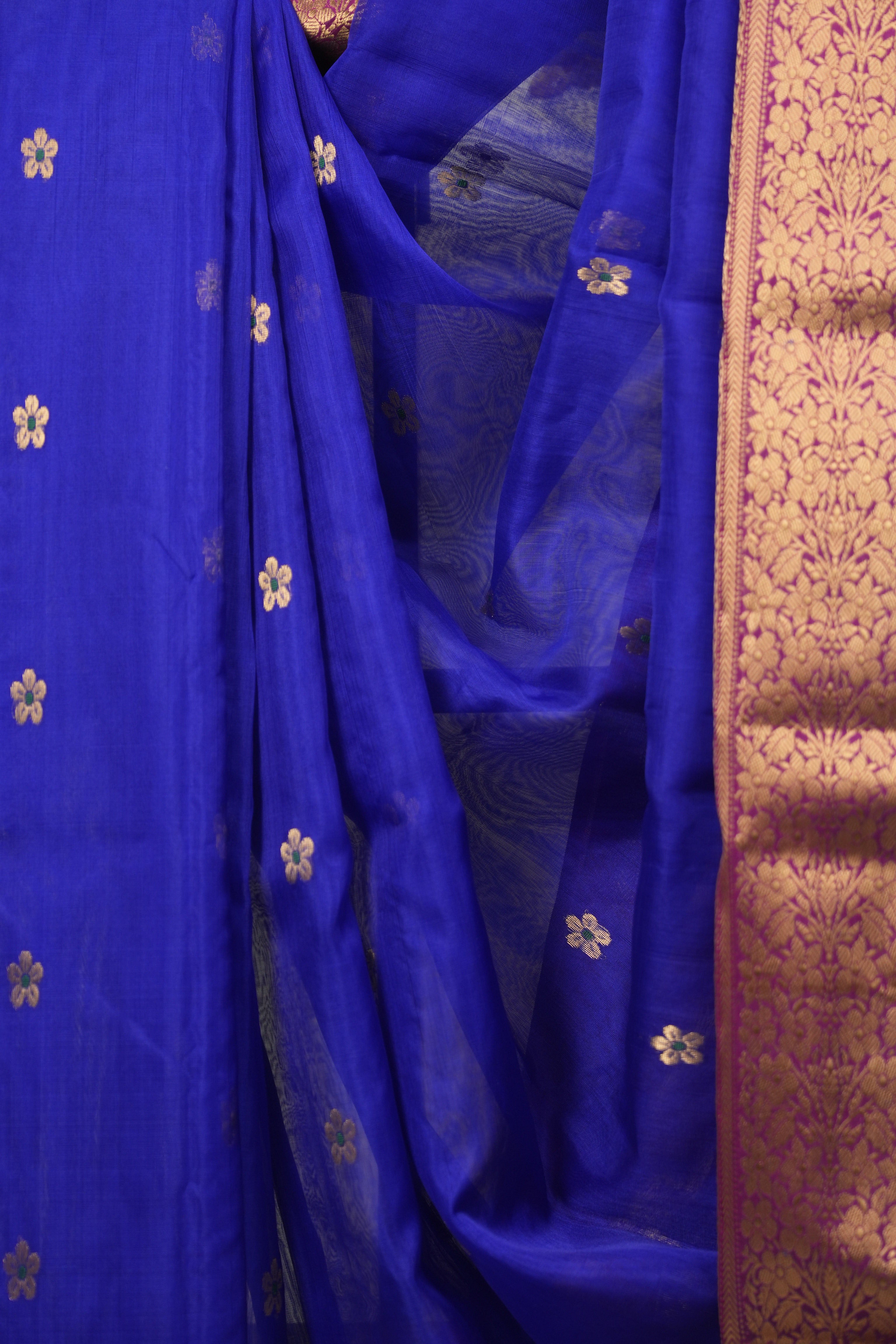 Royal Blue Chanderi Tissue Silk Saree - SRRBCTS376