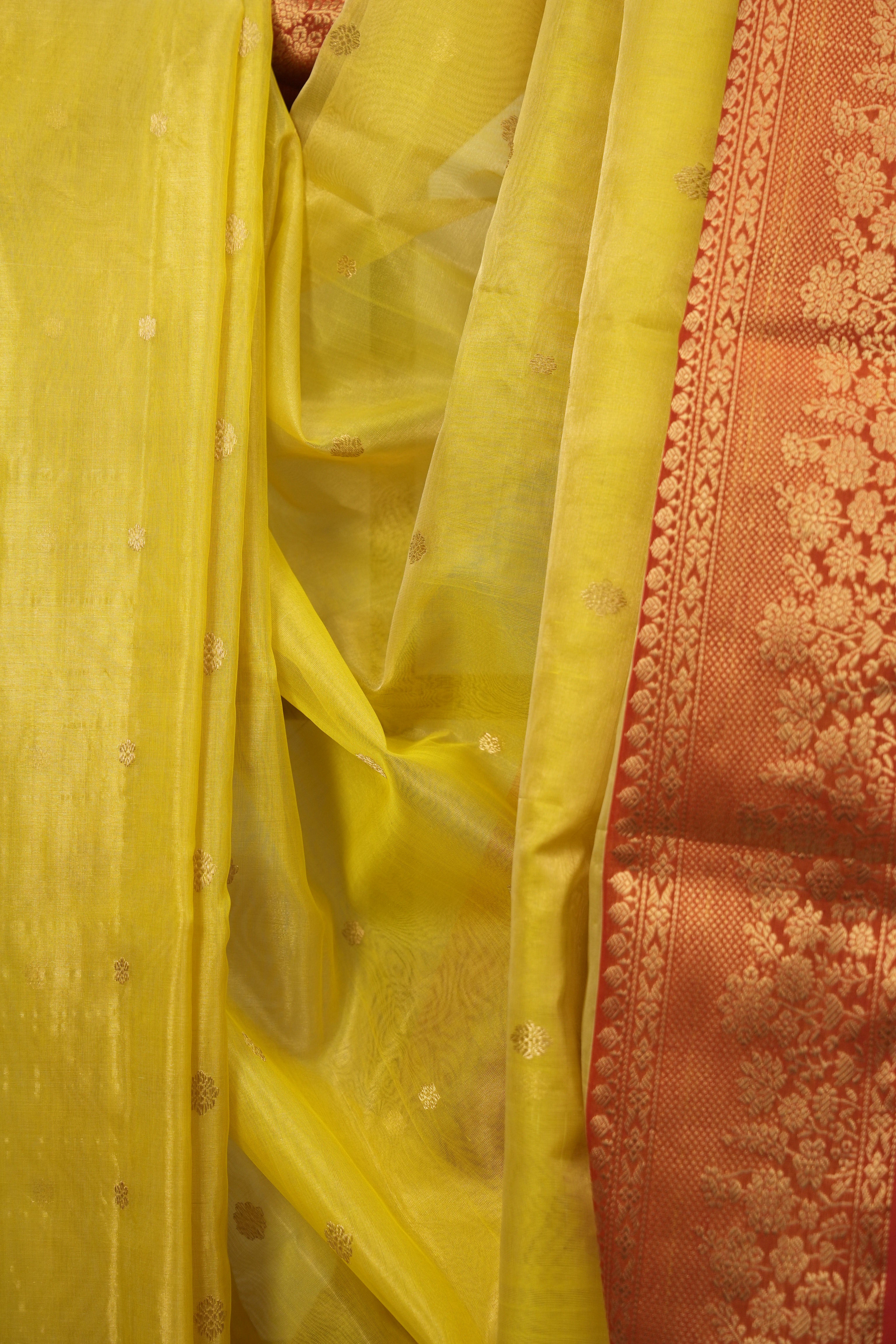 Lemon Yellow Chanderi Tissue Silk Saree - SRLYCTSS378