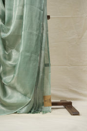 Pista Green Silver Tissue Tussar Silk Saree - SRPGSTTSS591