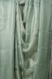 Pista Green Silver Tissue Tussar Silk Saree - SRPGSTTSS591