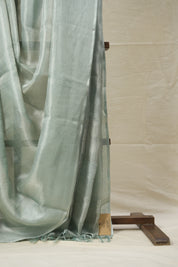 Aqua Silver Tissue Tussar Silk Saree - SRASTTSS592