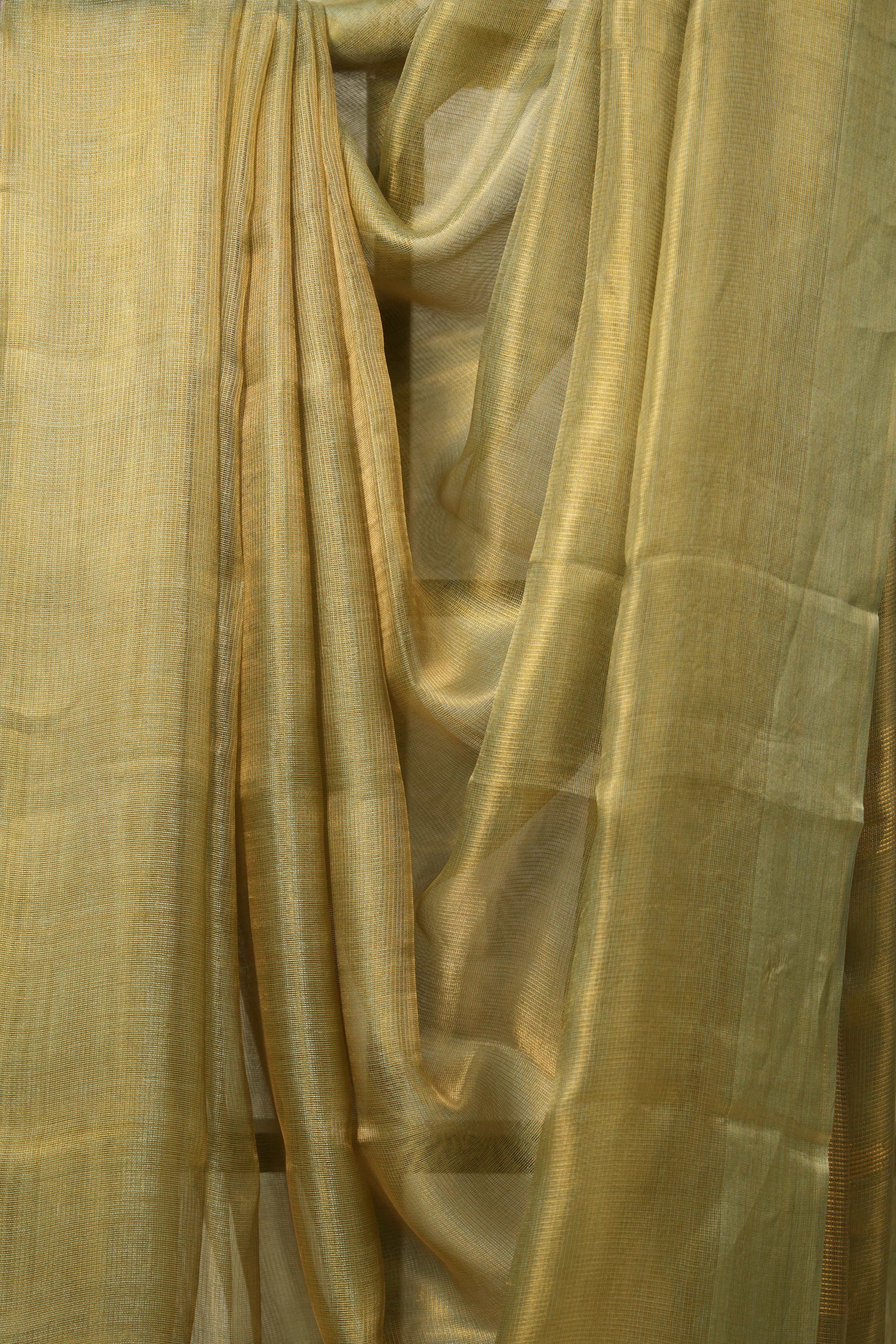 Mint Gold Tissue Tussar Silk Saree - SRMGTTSS588