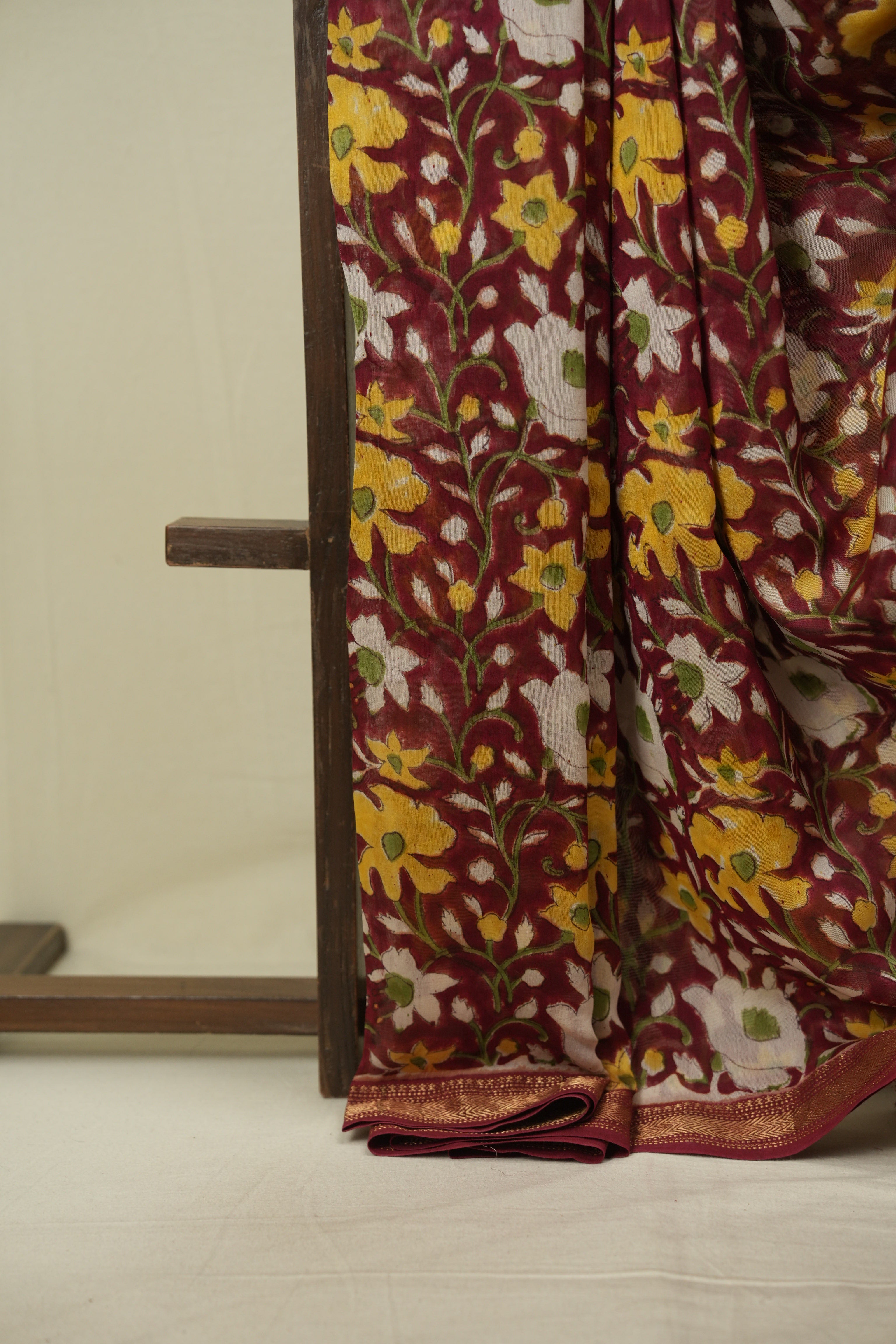 Maroon HBP Cotton Silk Saree With Chanderi Border - SRMCSS1741